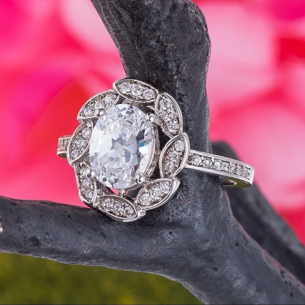 2 Ct. Oval & Round Simulated Diamond Pinwheel Ring